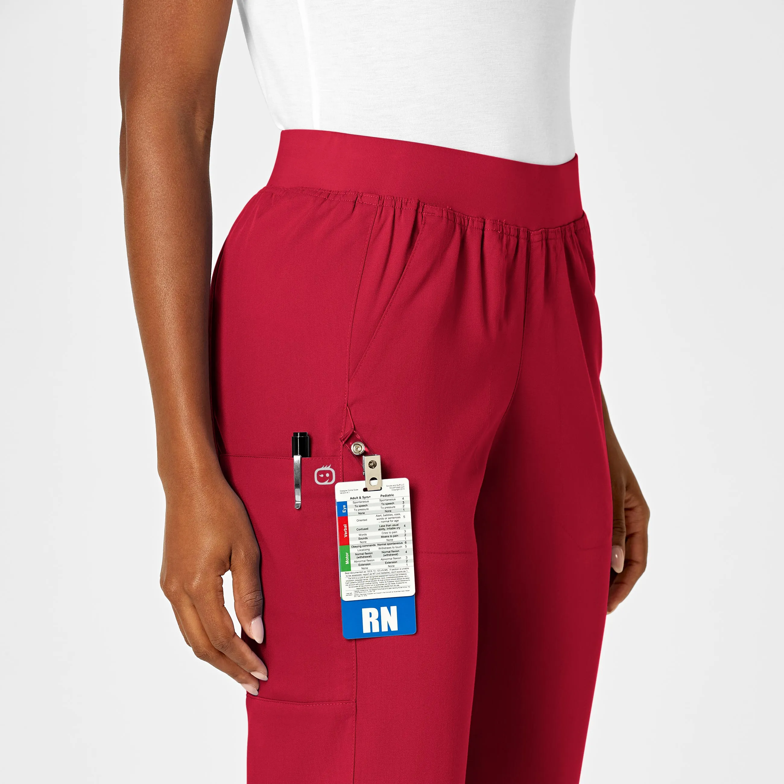 PRO Women's Knit Waist Cargo Scrub Pant - Red