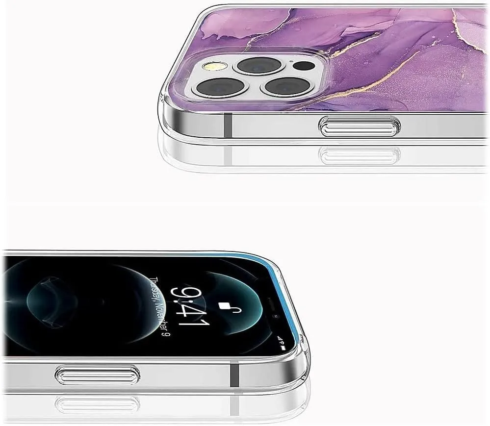 Purple Marble Series Case with Tempered Glass Screen and Camera Protector - iPhone 14 Pro Max