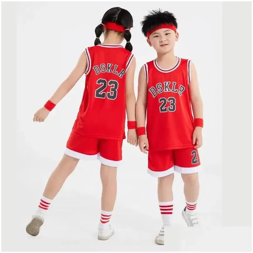 Sets/Suits Childrens Basketball Suit Boys And Girls Garten Baby Primary School Children June 1 Performance Uniform Sleeveless Training Dhbwq