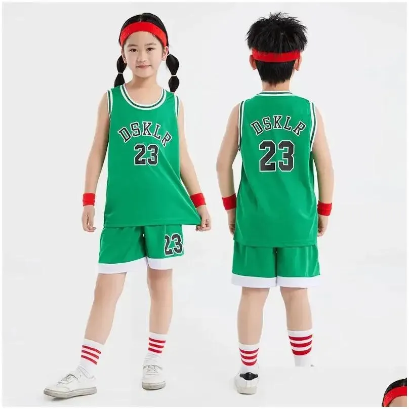 Sets/Suits Childrens Basketball Suit Boys And Girls Garten Baby Primary School Children June 1 Performance Uniform Sleeveless Training Dhbwq