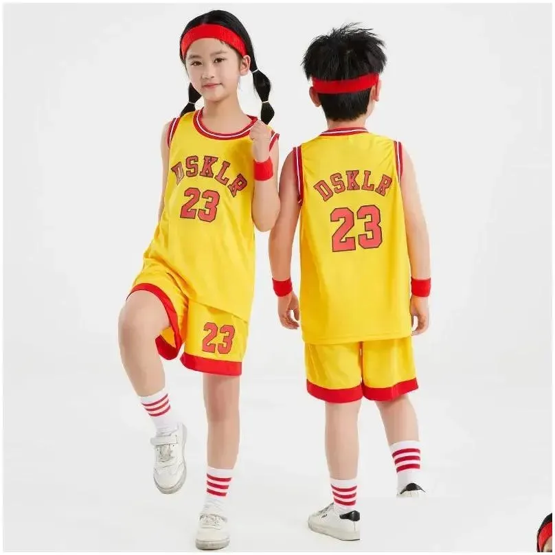 Sets/Suits Childrens Basketball Suit Boys And Girls Garten Baby Primary School Children June 1 Performance Uniform Sleeveless Training Dhbwq