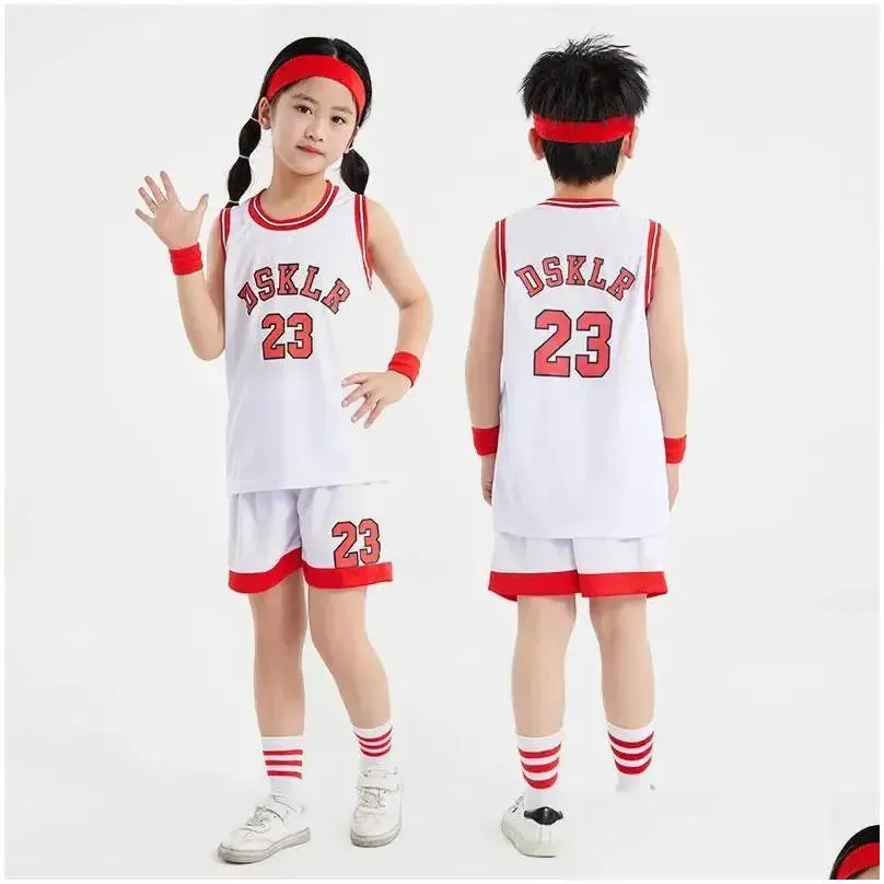 Sets/Suits Childrens Basketball Suit Boys And Girls Garten Baby Primary School Children June 1 Performance Uniform Sleeveless Training Dhbwq