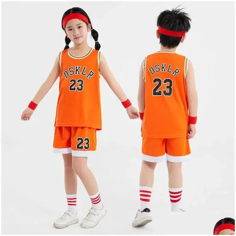 Sets/Suits Childrens Basketball Suit Boys And Girls Garten Baby Primary School Children June 1 Performance Uniform Sleeveless Training Dhbwq