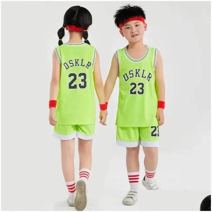 Sets/Suits Childrens Basketball Suit Boys And Girls Garten Baby Primary School Children June 1 Performance Uniform Sleeveless Training Dhbwq