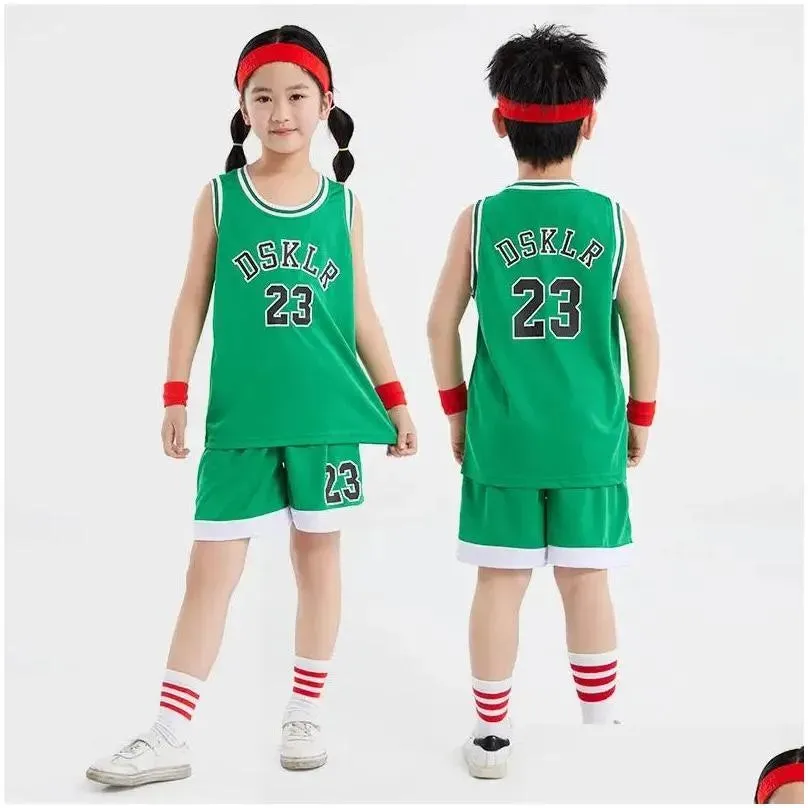 Sets/Suits Childrens Basketball Suit Boys And Girls Garten Baby Primary School Children June 1 Performance Uniform Sleeveless Training Dhbwq