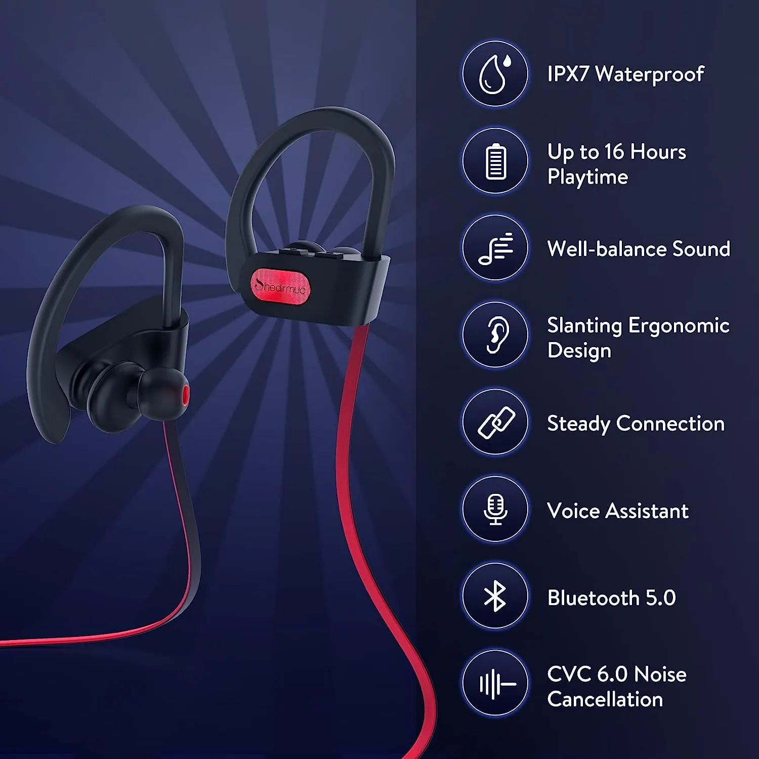 Shedirmuc  Flames Bluetooth Headphones ,IPX7 Waterproof Sports Earphones with Microphone for Calls ( same as mpow Flame )