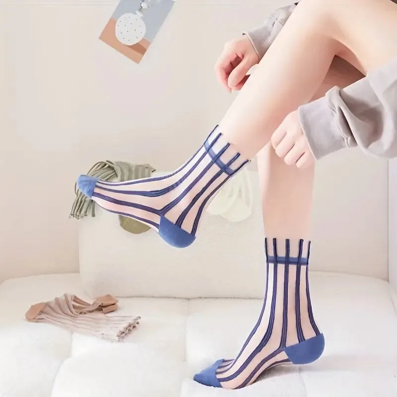 Ultra-Thin Striped Glass Silk Socks