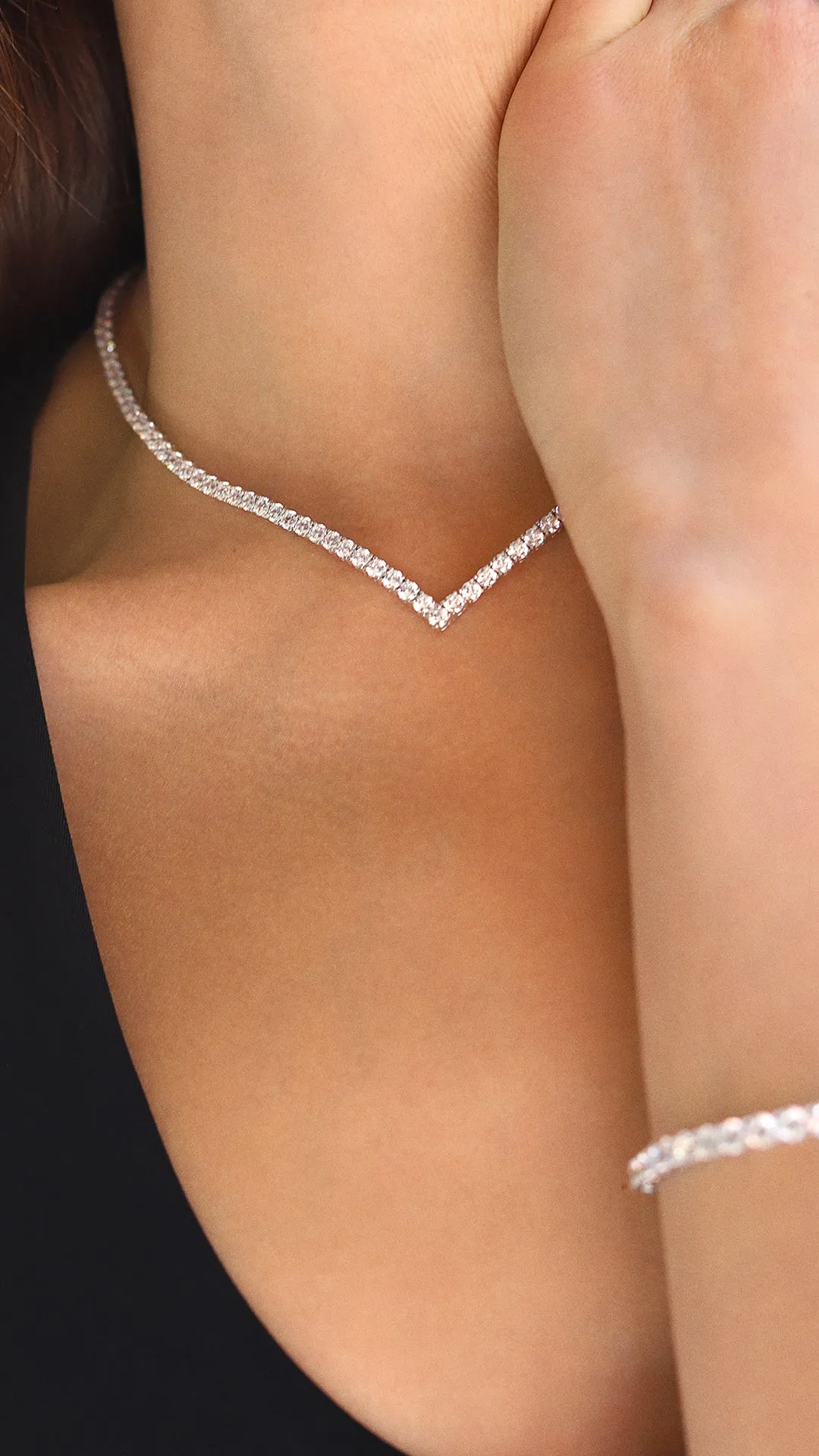 Vee Line Necklace White Gold Plated