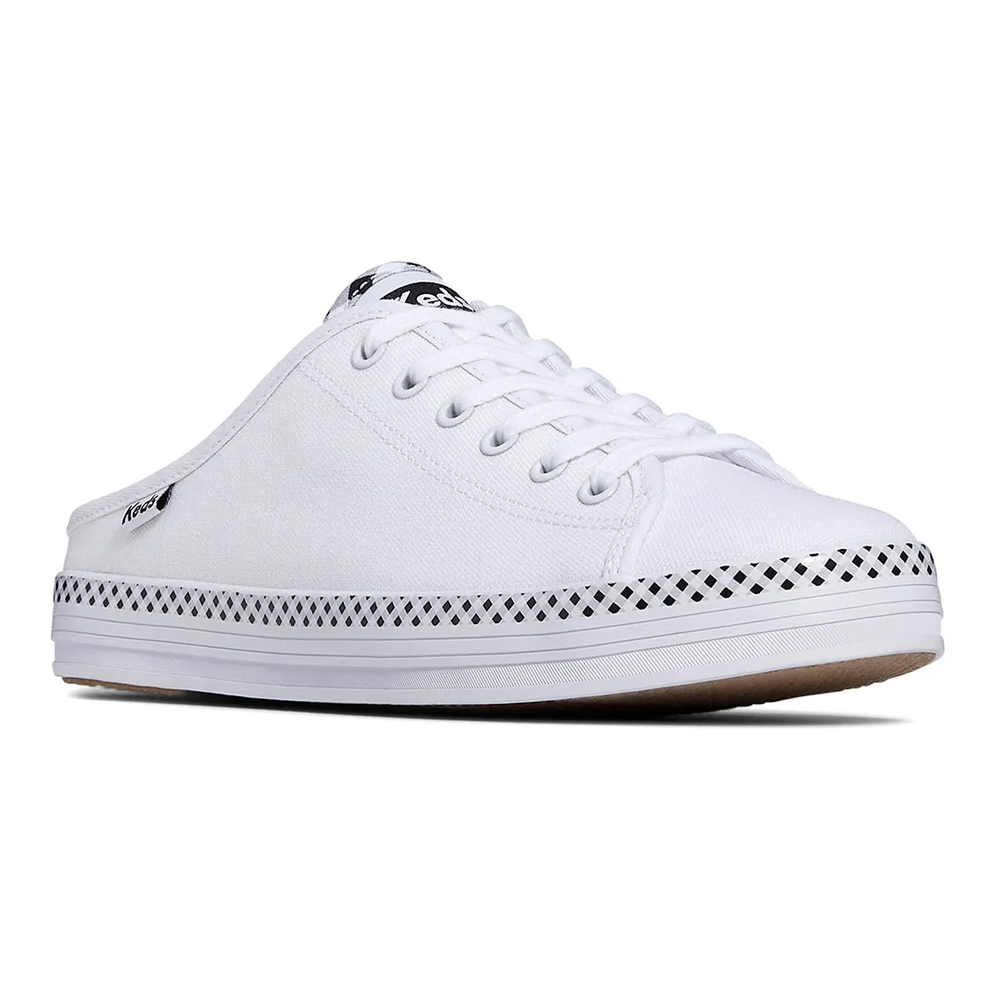 Women's Kickstart Mule Canvas Gingham Piping White/Black (WF67777)