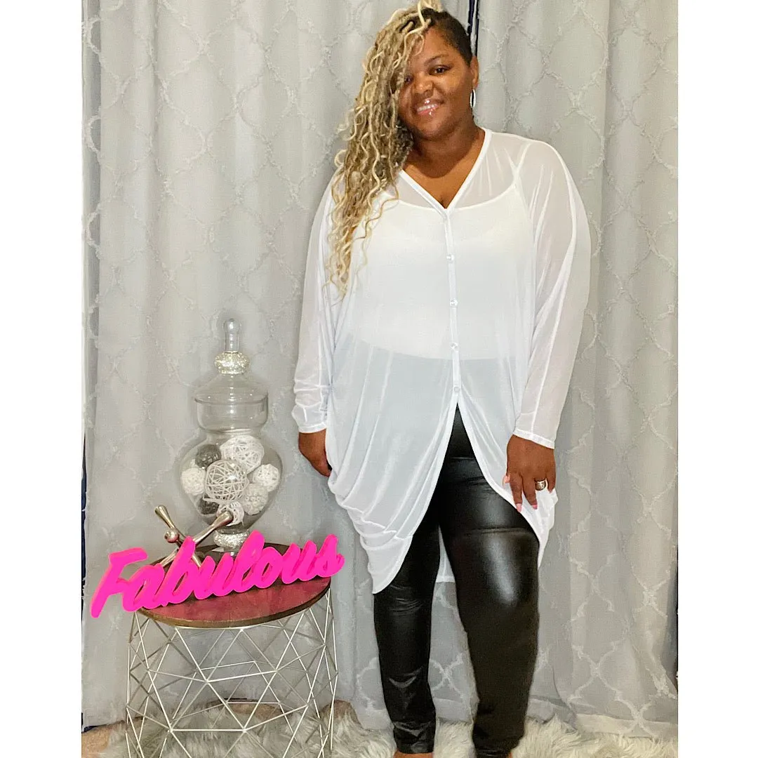 Women's Plus Size White Mesh Tunic / Cover up